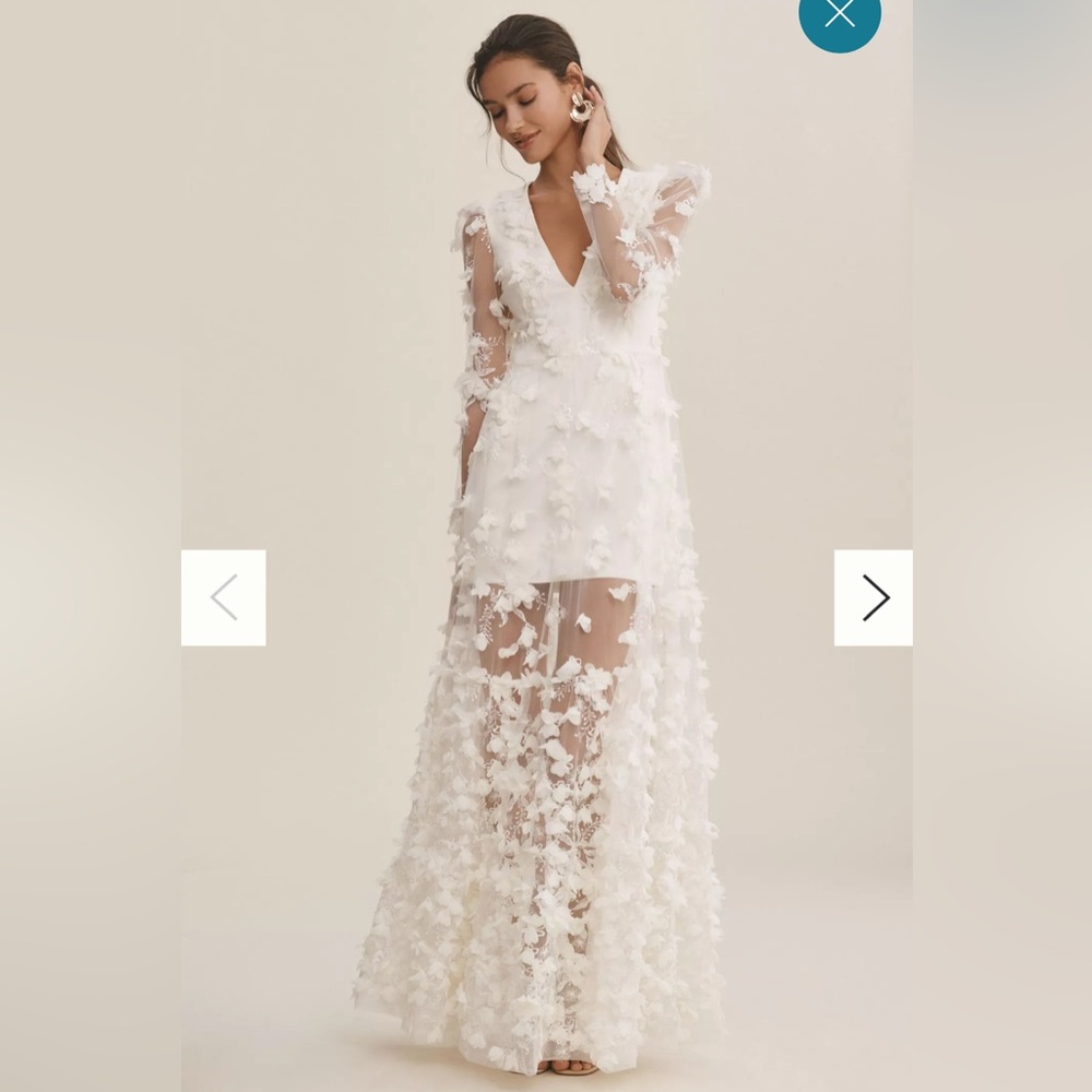 Ivory Long Floral Bridal Dress